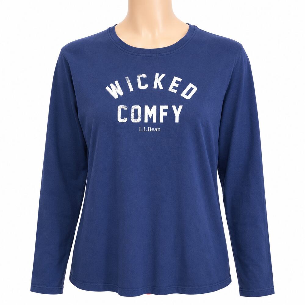 L.L.Bean Wicked Comfy Long Sleeve T Shirt Women's Small Blue Graphic Cotton